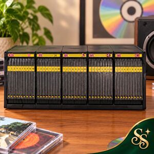 CD Storage Organizer Black 50 Slot Disc Case Holder Rack Vintage Style
